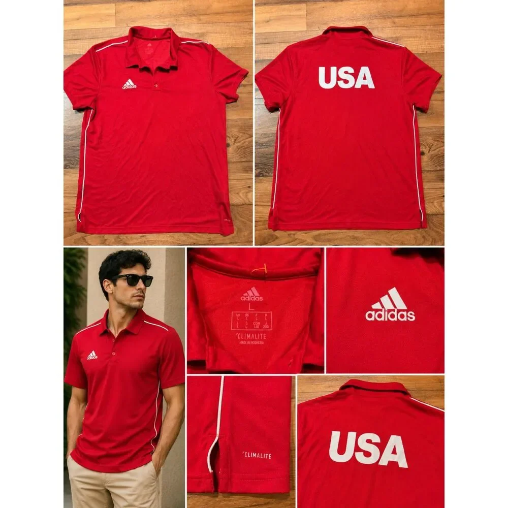 Adidas Men’s Red USA Climalite Polo Shirt Size Large
